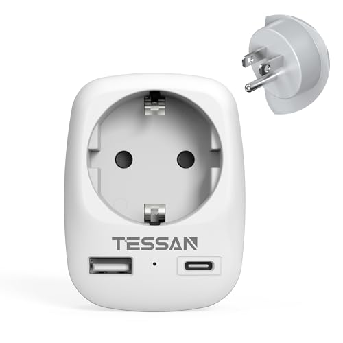 Thailand Tipp: TESSAN USA Adapter Steckdose, 3 in 1 Reiseadapter USA mit USB C und USB A, Adapter Deutschland Stecker 1875W, EU to US Adaptor, Steckdosenadapter Amerika für Thailand Kanada, Reisestecker Typ B