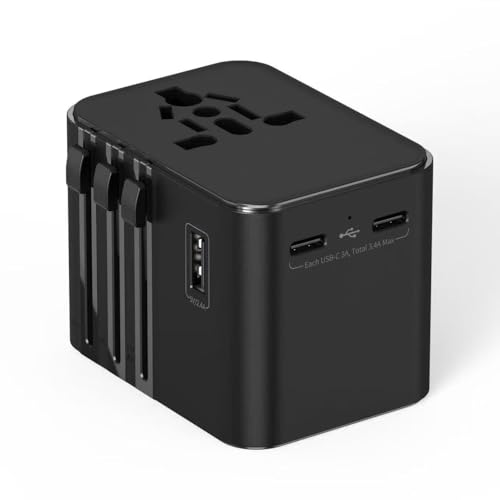 2025 Neueste Reiseadapter Weltweit, Universal Reisestecker mit 1 USB A und 2 USB C,Internationaler Stecker Traval Adapter für Deutschland USA England Australien Japan,Travel Essentials