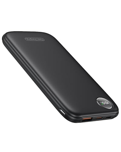 Thailand Tipp: Leicht Aber Stark Externe Handyakkus, Flach 10000mAh Power Bank PD 22.5W Schnellladefunktion USB C Input&Output Tragbares Ladegerät mit 3 Ports und LED-Display für Samsung iPhone Android Fast Charging