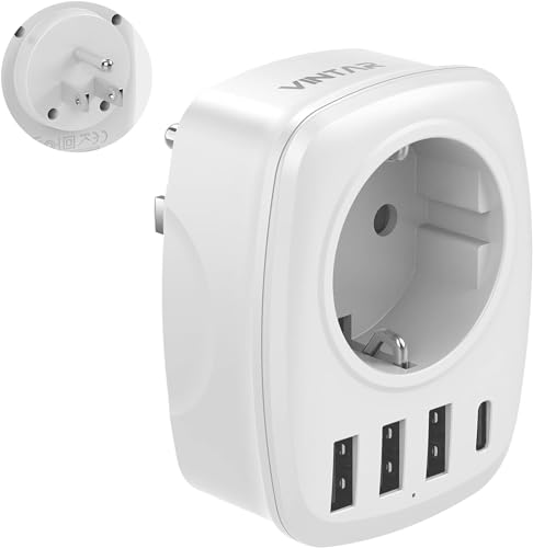 Thailand Tipp: Reiseadapter USA, VINTAR Aadapter Deutschland Stecker 5 in 1 Steckdosenadapter Reisestecker Stromadapter mit 3 USB A und 1 USB C, USA Adapter Steckdose für Amerika Kanada Mexiko Thailand, TypB
