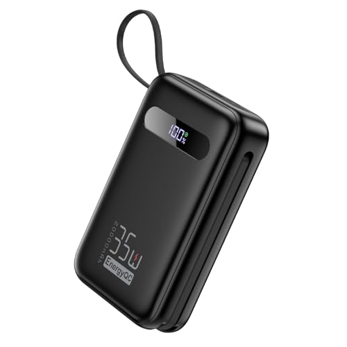 Power Bank, PD 35W 20000mAh Externer Akku mit Integriertem USB-C Kabel, 8 Pin Kabel und LED Display, Tragbares Ladegerät Akkupack für iPhone 16/15/14/13, Tablet, Galaxy S23, Huawei usw.-Schwarz