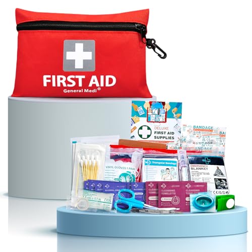 General Medi Erste Hilfe Set – 92-teiliges Premium Erste-Hilfe-Set für Haus, Auto, Reise, Büro, Sport, Wandern, Camping, Rettung (Rot)