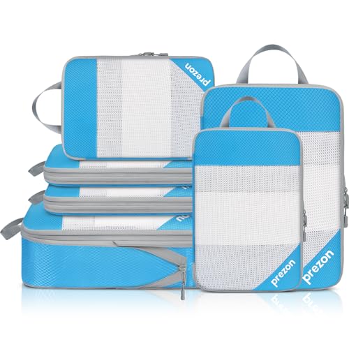 Perfekt für die Reise: Prezon Vielseitige 6-Set Kompression Hollow Packing Cubes，Full Open Visible Design.Platzsparend und leicht，Customized Cationic Material,Portable und langlebig Gepäck Organizer （6 Set Blau）
