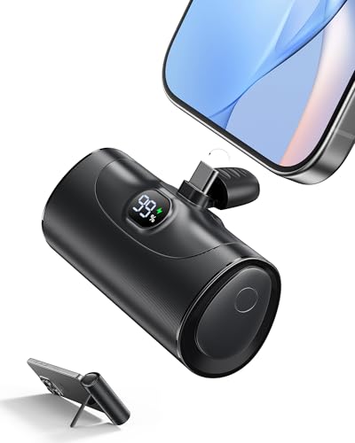 Thailand Tipp: 2025 Mini Power Bank iPhone 5000mAh für iPhone 16/15 Serie, 20W PD Schnellladung Powerbank USB C mit Integrierter Ständer, kleine powerbank mit LED Display für Samsung Kein Kabel benötigt