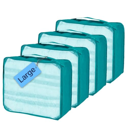 Thailand Tipp: QiYiCAT Koffer Organizer 4 Stück, 40×30×12CM Packing Cubes 4-teilig, Große Packwürfel Gleicher Größe, Geeignet für Familienreisen und die Aufbewahrung zu Hause (Hellblau 4 Pcs)