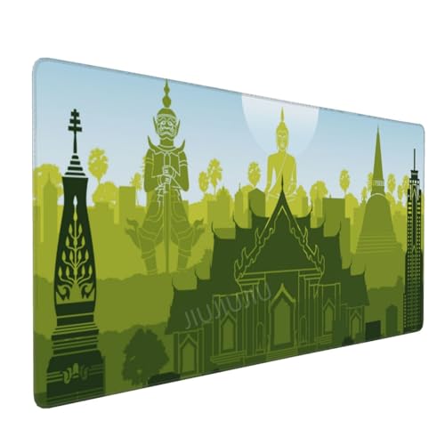 JIUJIUJIU Gamer Schreibtischunterlage (800x300x2mm) – Thailand Skyline Mauspad – Gummibasis für Zero Slip – Anti-Fray genähte Ränder