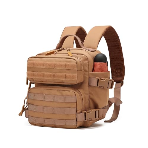 Thailand Tipp: FLWVOG Mini-Rucksack für Damen und Herren, 9 l, kleiner Rucksack für Fitnessstudio, Wandern, Reisen, Sport, Laufen, A08-Khaki, Small, Taktischer Mini-Rucksack