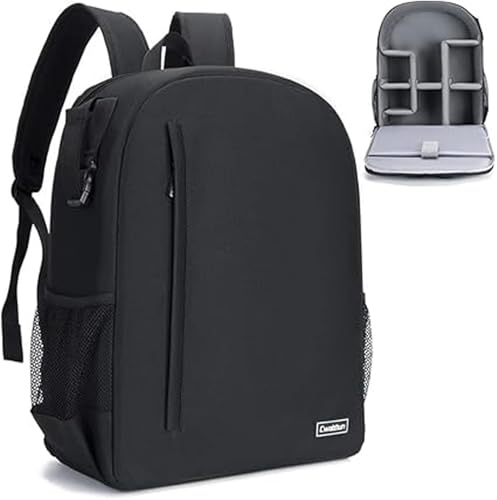 Cwatcun Kamerarucksack Camera Backpack Professioneller für spiegellose DSLR/SLR-Kamera, wasserdicht, Kameratasche kompatibel für Sony Canon Nikon Kamera- und Objektivstativ-Zubehör (3.0 Schwarz, L)