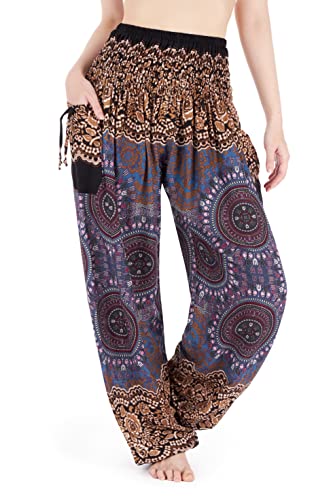 Perfekt für die Reise: Lannaclothesdesign Haremshose für Damen, hohe Taille, Bohemian-Yogahose mit Taschen, Boho-/Hippie-Kleidung, Braun, M