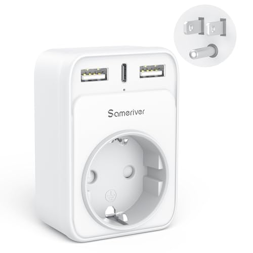 Thailand Tipp: Reiseadapter USA Adapter Amerika Deutschland Stecker mit 2USB 1USB C (3A), 4-in-1 Steckdosenadapter Reisestecker Stromadapter für USA Kanada Thailand Mexiko Wand Ladegerät Ladestation