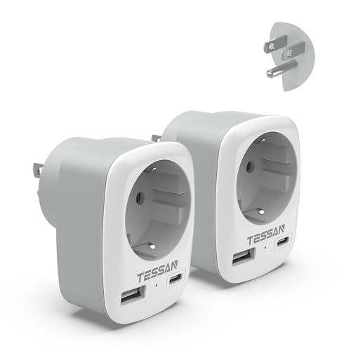 Perfekt für die Reise: TESSAN 2er Pack USA Adapter Steckdose, 3 in 1 Reiseadapter Kanada mit USB C und USB A, Adapter USA Deutschland Stecker 1250W, Steckdosenadapter Mexiko für Kanada, Stromadapter Thailand Philippinen