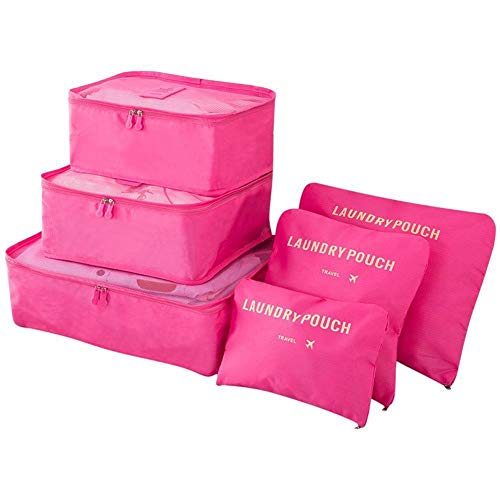 Thailand Tipp: Vicloon Gepäck Organizer Würfel, Reise Verpackung Würfel Taschen, 6 Stück Multi Use Kosmetik Fall Unterwäsche Kleidung Schuhe Organizer Aufbewahrungsbeutel Set (Rose rot)
