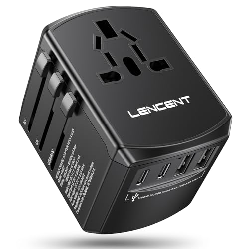 Perfekt für die Reise: LENCENT Reiseadapter Weltweit, Universal Reisestecker Weltreise Adapter mit 2 USB A und 2 USB C, Internationaler Steckdosenadapter für Japan Thailand USA England Australien(Typ A/B/G/I/D/I/L/M/N)