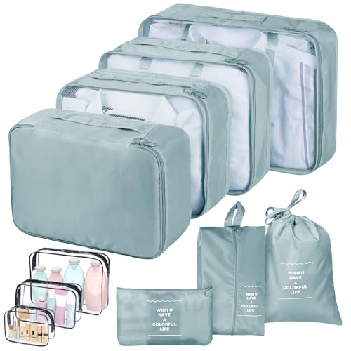 Thailand Tipp: sprecenk Koffer Organizer Set 10 Stück, Große Kapazität Packwürfel Travel Organizer Packing Cubes, Leicht Kofferorganizer Reisetasche Packtaschen Rucksack für Kleidung Unterwäsche Schuhe, Hellgrau