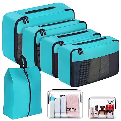Perfekt für die Reise: YAMIU Packing Cubes Reisegepäck, Organizer, Taschen, Reisezubehör, inklusive 2er-Pack, wasserdichte Kulturbeutel und Schuhbeutel für Damen und Herren (grün)