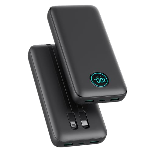 Perfekt für die Reise: Power Bank 26800mAh mit Kabel, PD 25W QC4.0 Schnellladung USB C Powerbank, 5 Ausgängen Externe Handyakkus Tragbares Ladegerät mit LCD Display Kompatibel mit iPhone 16/15/14, Samsung Huawei Pixel usw
