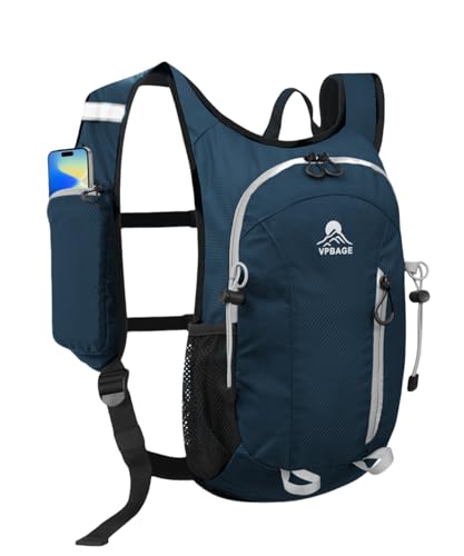 Thailand Tipp: VPBAGE Kleiner Wanderrucksack mit Handyhalter vorne, verstaubarer Rucksack mit Brust- und Hüftgurt, Dunkelgrau, Small, Tagesrucksäcke